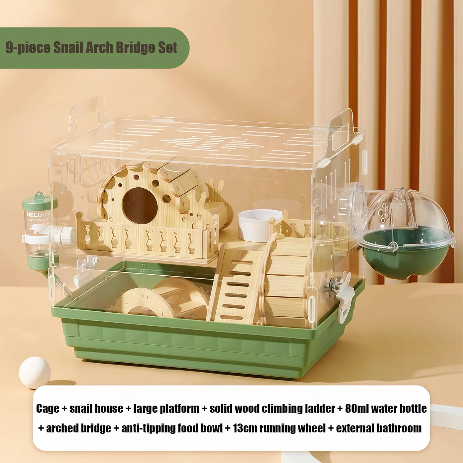 Acrylic Hamster Cage,Small Animal Houses&Habitats with Accessories,Hamster Enclosure with Stairs,Clear Pet Mice House,For Dwarf Gerbil,Dwarf Hamster,Pet Mice(Green,13.78"L*10.23"W*10.83"H)