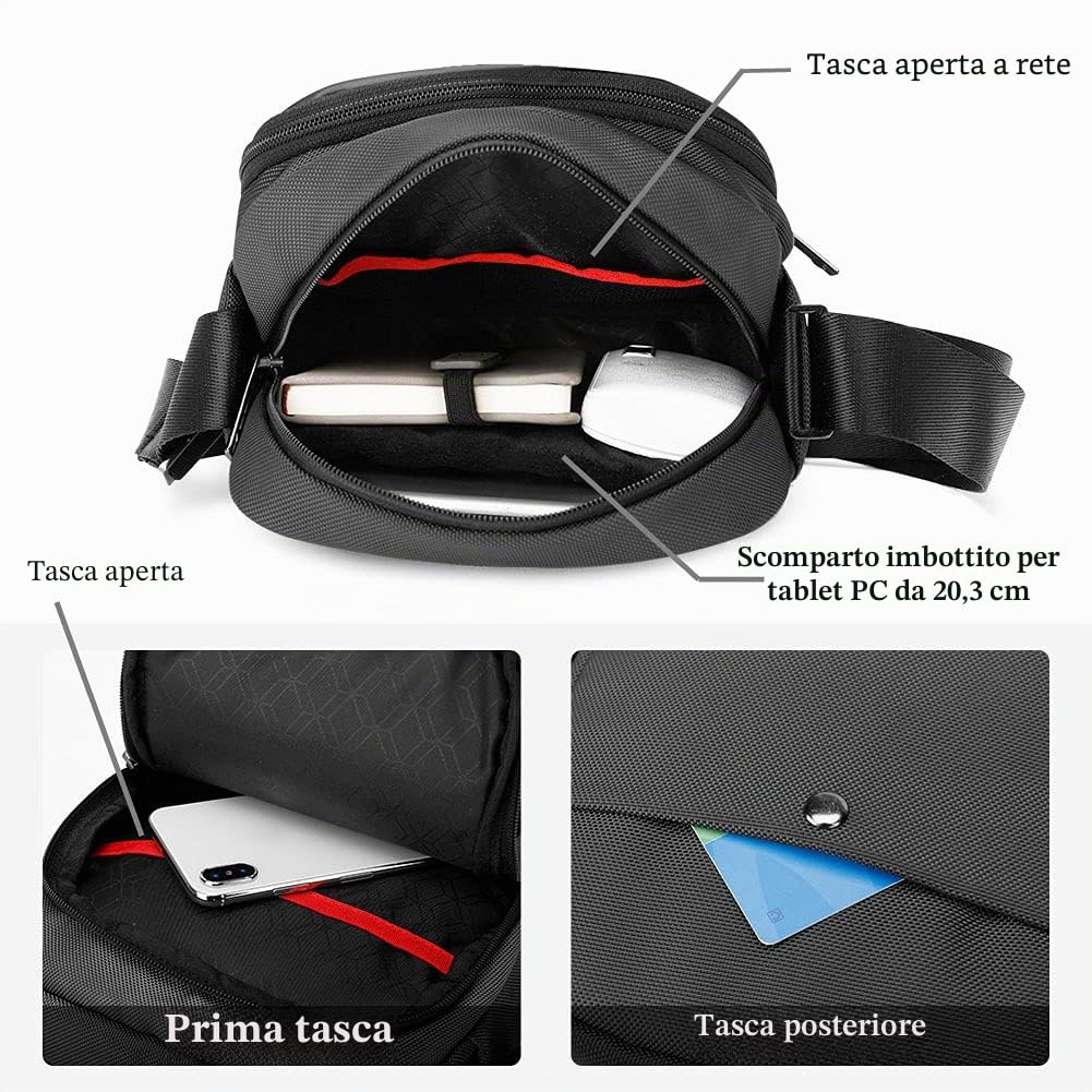 Borsello Uomo Tracolla Casuale Borsa a Tracolla da Uomo Piccolo Borsa a Spalla Ipad per Sportiva, Viaggio, Lavoro