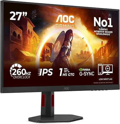 AOC 27G4ZR Gaming Monitor 27 Pulgadas 260Hz Panel Fast IPS, 1ms GtG, HDR10, G-Sync Compatible, Altura Ajustable, (1920×1080 HDMI 2X 2.0 DP 1x 1.4) Negro