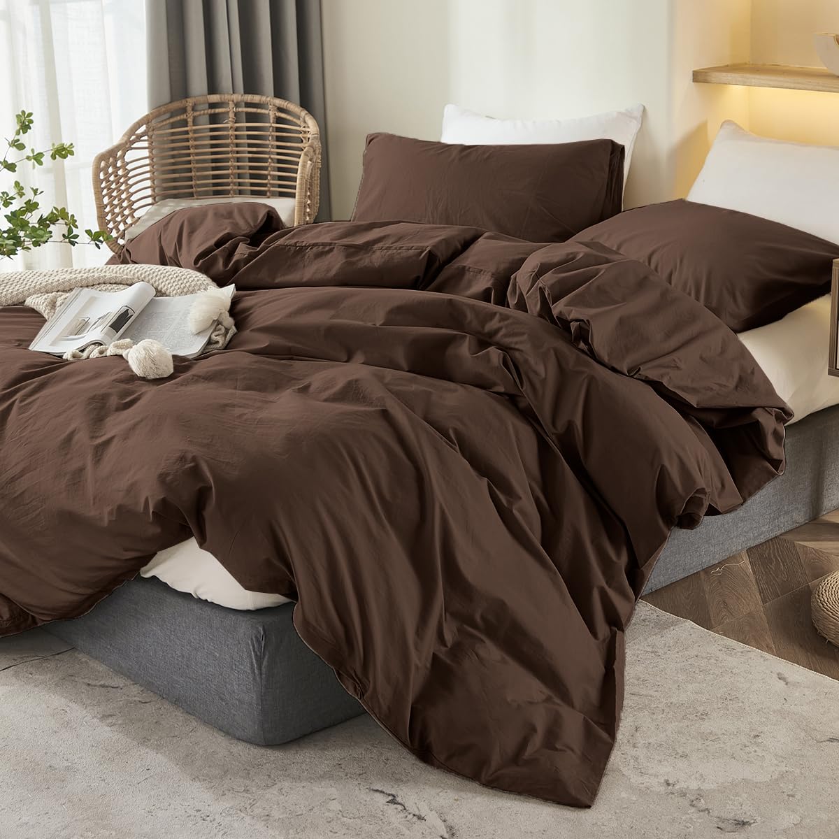 Housse de Couette 240x260 cm Marron Foncé Chocolat Couleur Unie