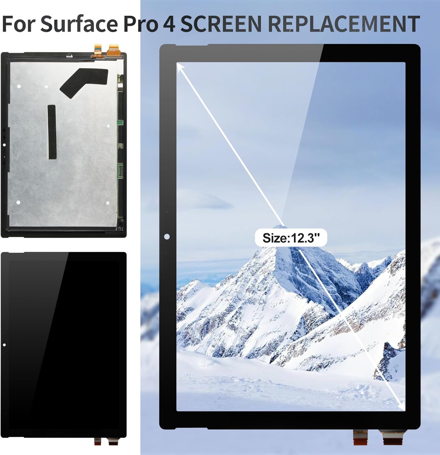 for Microsoft Surface Pro 4 Screen Replacement for Surface Pro 4 1724 Screen for Surface Pro 4 LCD Touch Screen Digitizer Display Assembly Repair Kits M1010537-003 12.3" Black