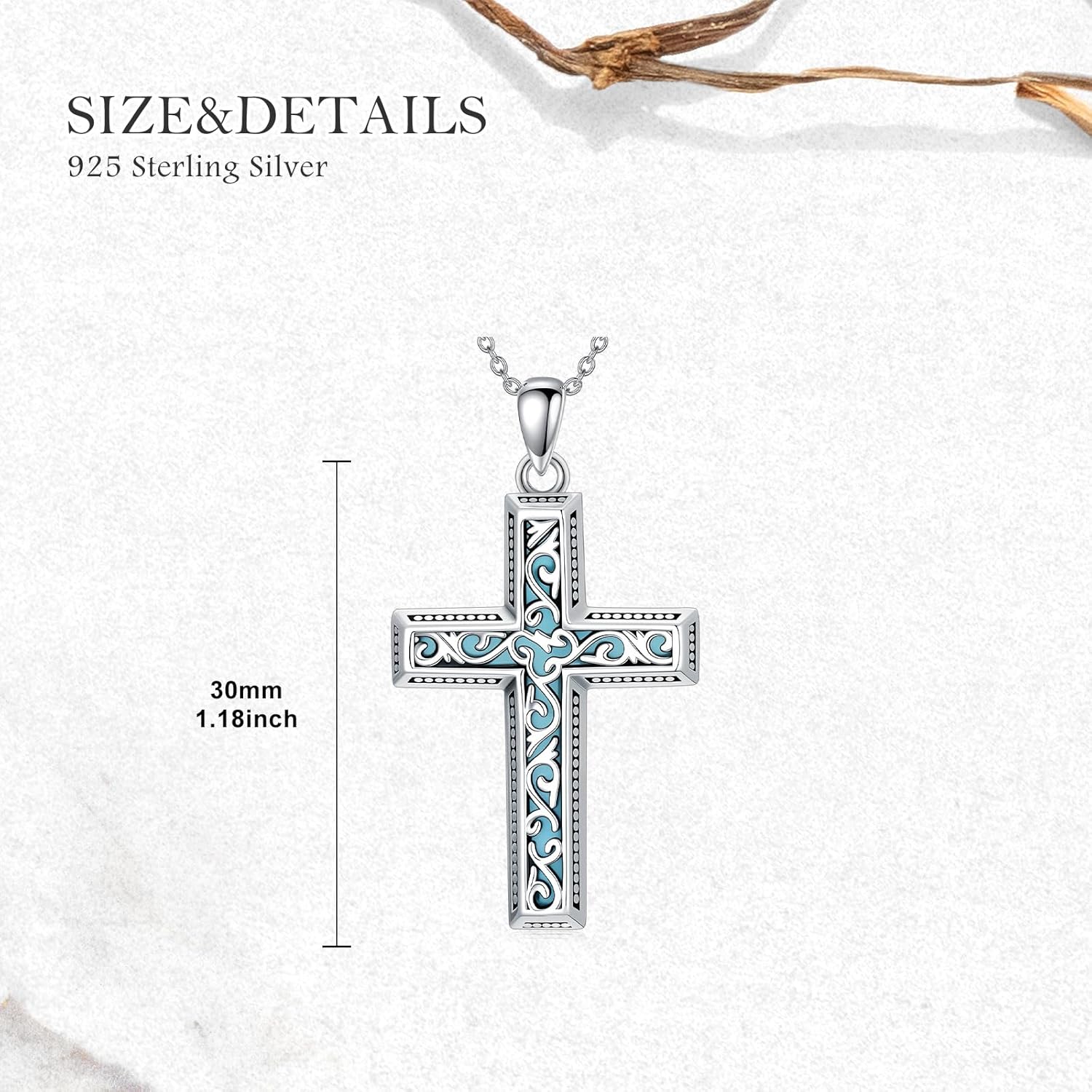 Turquoise Cross Necklace 925 Sterling Silver Turquoise Gemstone Religious Cross Pendant Boho Simple Jewelry for Women - Image 5