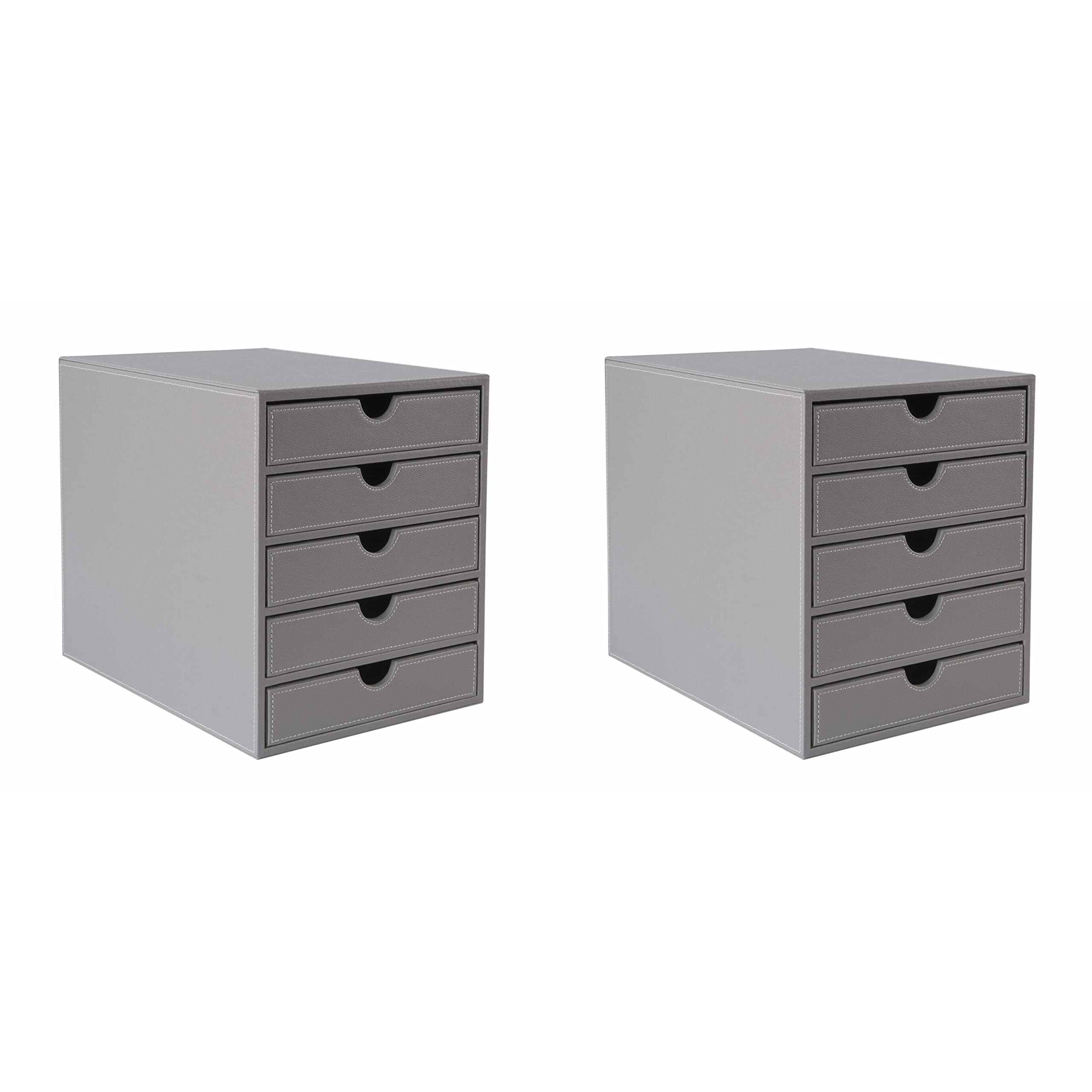 OSCO (2 Pack) Faux Leather 5 Tier Paper Sorter A4 Drawer Unit, Document Storage Organiser, Desk Tidy for Home Office, Paperwork Filing Cabinet, 31.0 x 25.3 x 34.0 cm, Grey