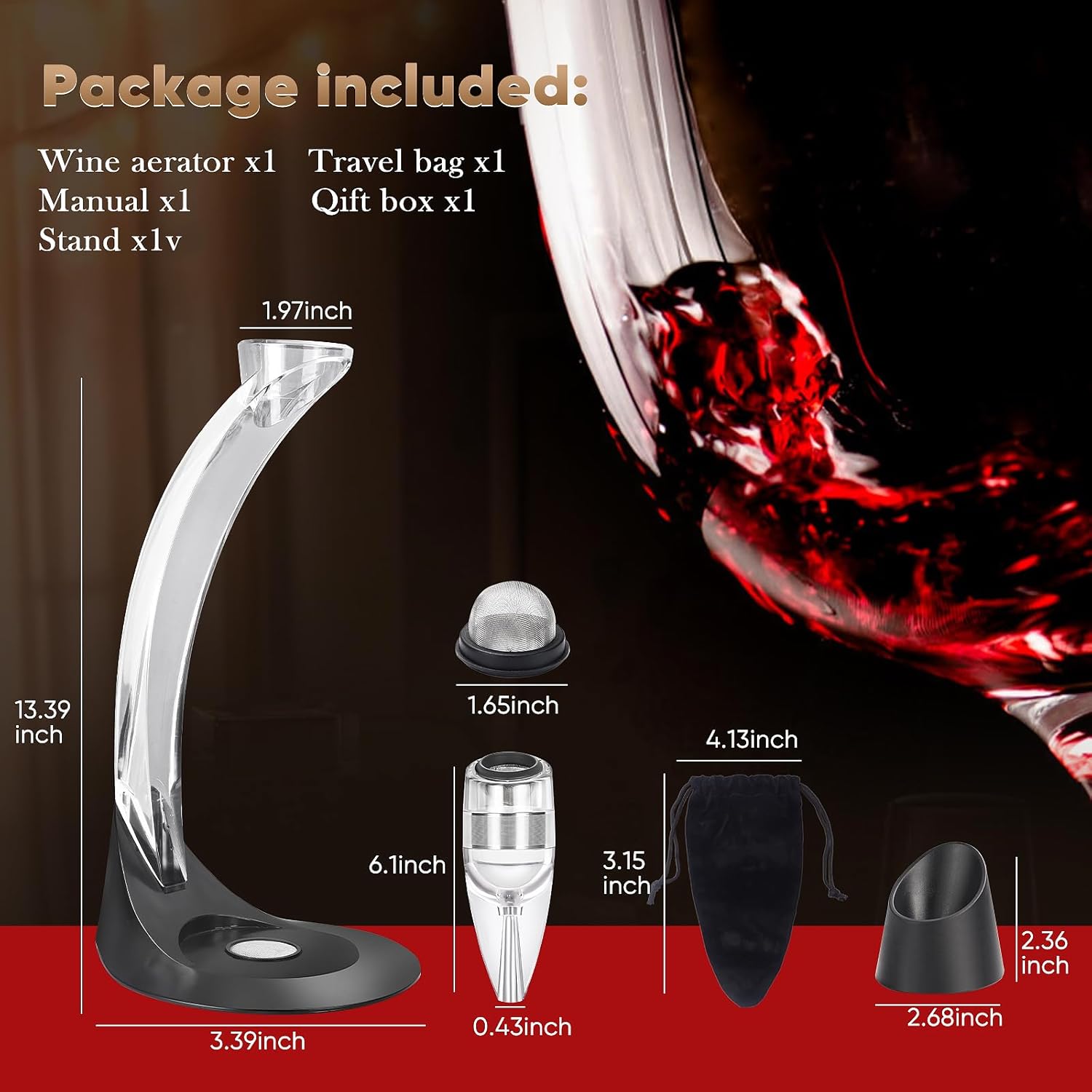 D&Slifei Deluxe Wine Aerator Pourer and Decanter with Tower Stand,Unique Aeration Device Quickly Enhances Wine Flavour with Smoother Finish,Best Gifts for Wine Lovers and Sommeliers.(with Stand) - Image 2