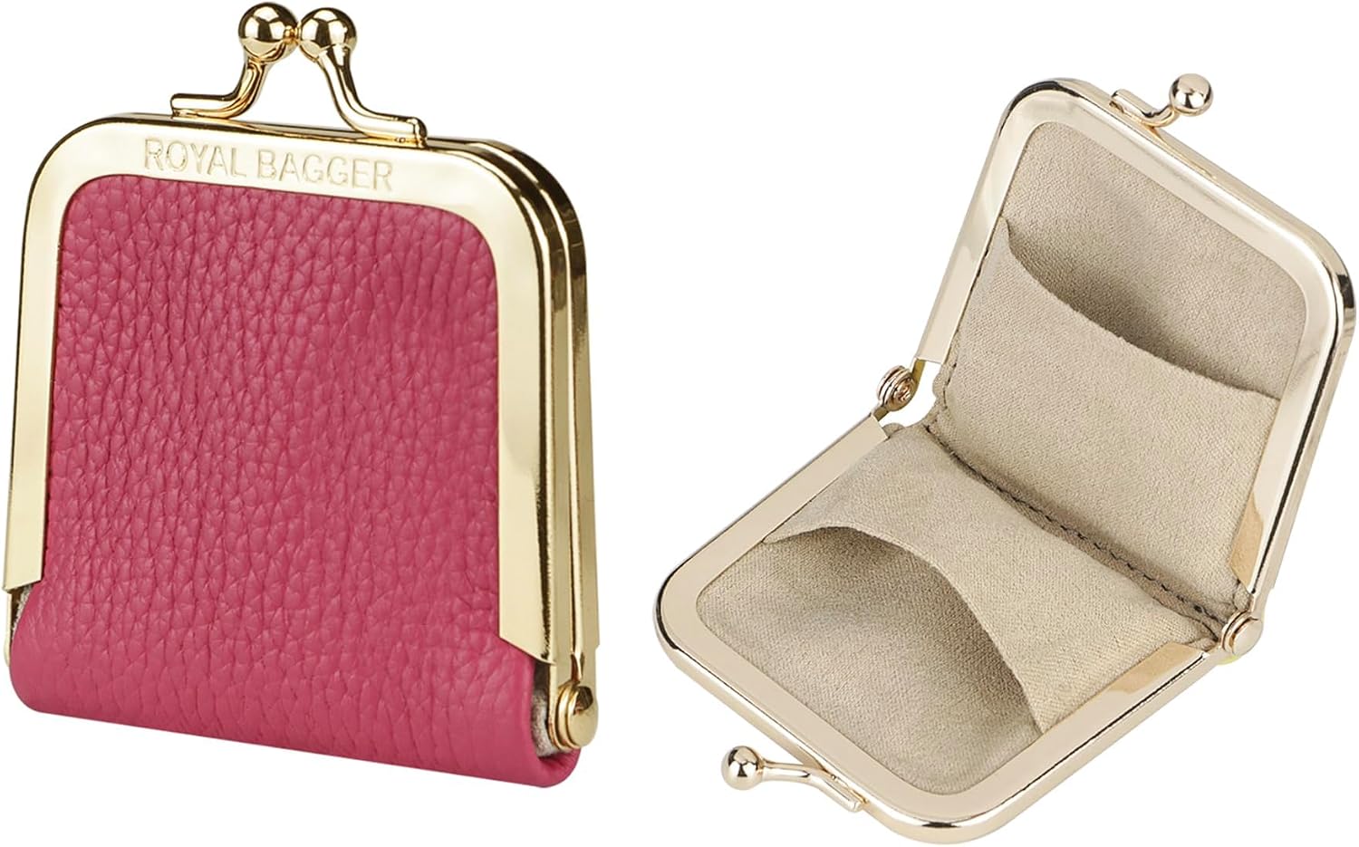 Royal Bagger Genuine Cow Leather Ultra-Slim Mini Jewelry Box, Ring & Necklace Storage, Slim Coin Purse with Kiss Lock for Women 3120