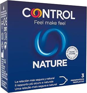 Control Preservativos Nature. Caja de 3 Condones para un Placer Natural, Lubricados. Disfruta de unos Preservativos con Ajuste Perfecto para una Relación Segura.