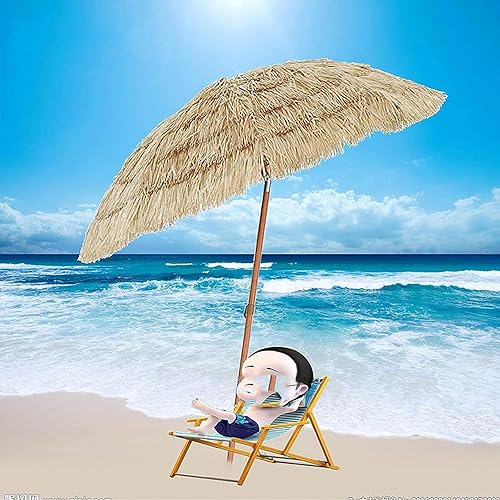 Miniatura 4 de CHONGHAN Sombrilla de jardín, sombrilla de paja, paraguas para piscina exterior, sombrilla de paja Hawaii, sombra con función de inclinación al aire