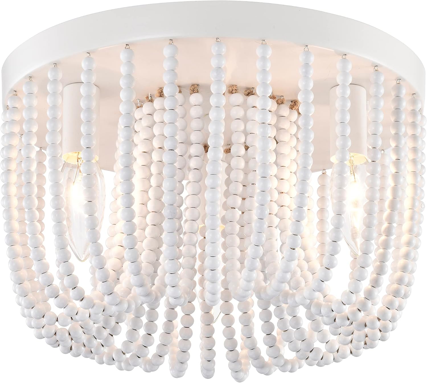 Amazon.com: Wood Bead Chandelier 3 Lights White Beaded Flush Mount ...