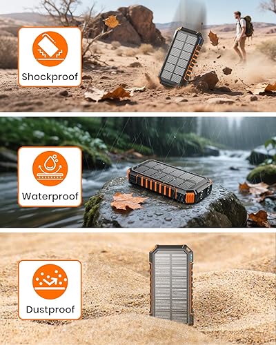 Miniatura 8 de FEELLE Cargador solar para exteriores 27000mAh Power Bank con cables incorporados - Cargador portátil de carga rápida de 15 W con 2 linternas para