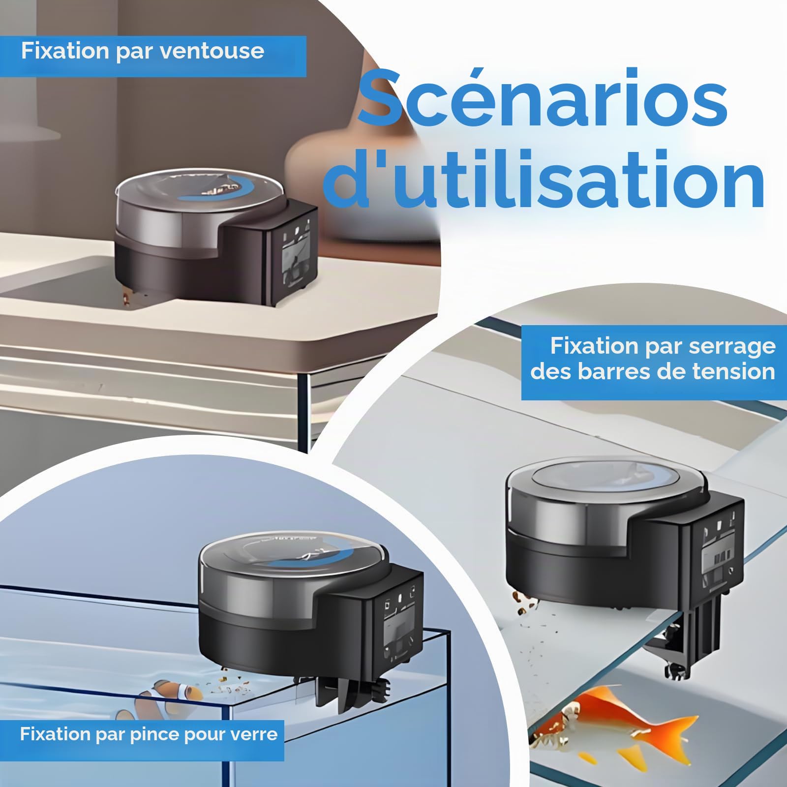 Distributeur Nourriture Poisson Automatique, Distributeur Poisson Nourriture avec Minuterie, 108ml Réglable pour Poudre, Granulés Et Pellets, Fonctionne sur Piles