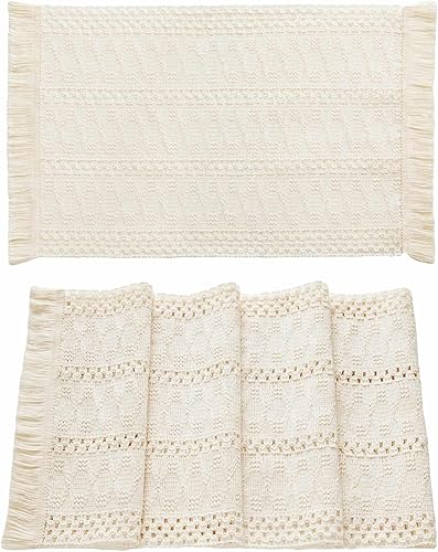 Miniatura 7 de ZeeMart Juego de 4 manteles individuales estilo macramé boho, manteles individuales decorativos naturales de algodón de estilo granja color marfil