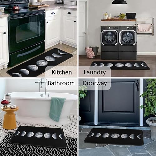 Miniatura 6 de Moon - Juego de 2 alfombras de cocina, antideslizantes, color negro, alfombra de pasillo para decoración de suelo de cocina, 17 x 47 + 17 x 30