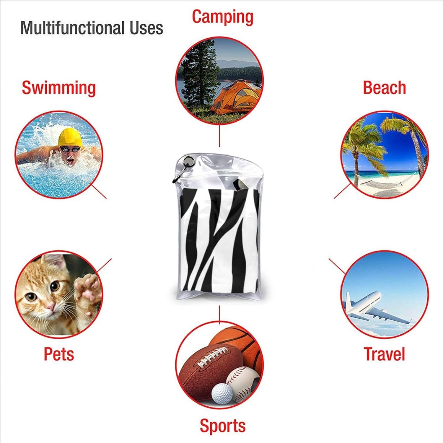 KHiry Microfiber Towel Beach Towels Zebra Print Quick Dry Towel Soft Lightweight Travel Towels Absorbent Large Easy Pack Travel Things Beach Blanket for Gym Sports Swimming