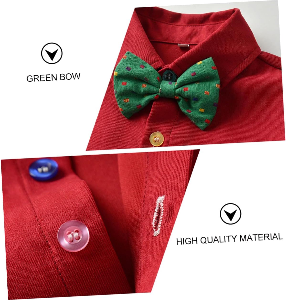 Christmas Suit Set Long-sleeved Bow Tie Shirt and Red Suspender Trousers for Boys Height 100cm, Festival Outfit for Holiday Celebration