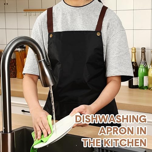 Miniatura 4 de Paquete de 20 delantales de PVC impermeables color negro resistente con correa ajustable para el cuello, delantal de cocina para cocinar,