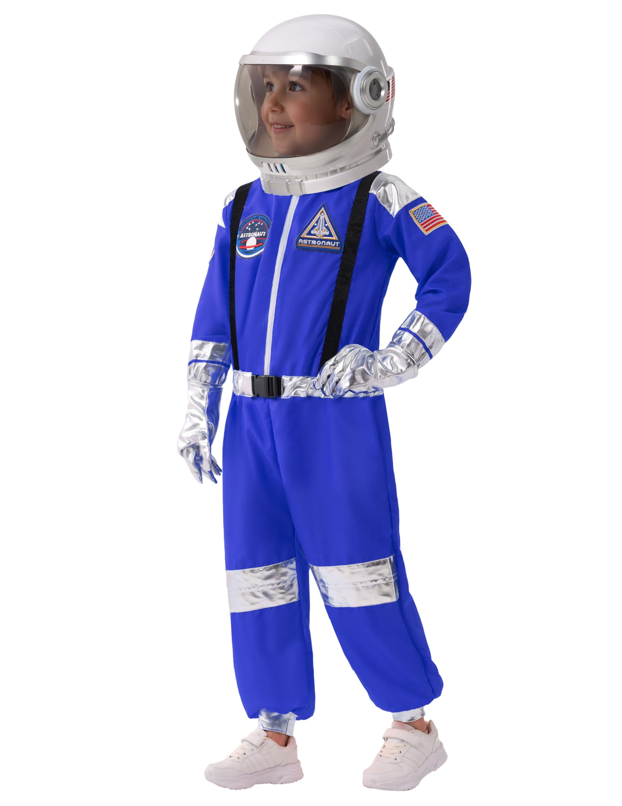 Spooktacular Creations Costume da astronauta di Halloween per bambini, blu, unisex, con casco, tuta da pilota, per costume di Halloween (3T, 3-4 anni)
