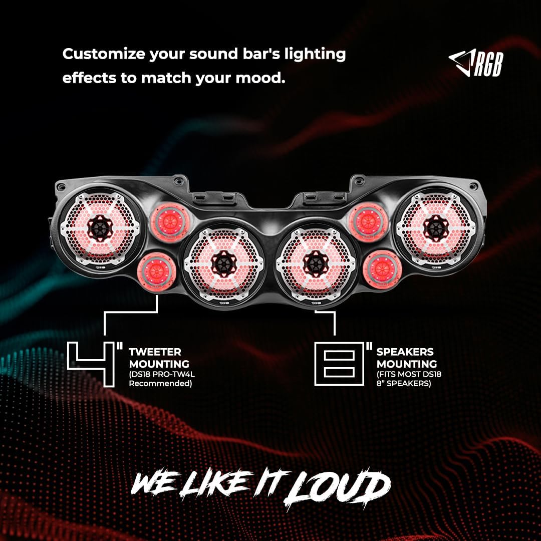 DS18 JL-SBAR White Jeep Wrangler Overhead Soundbar for JL 2007-2021 Will Accommodate 4 x 8-inch Speakers, 4 x 1.75-inch Tweeters, (White)