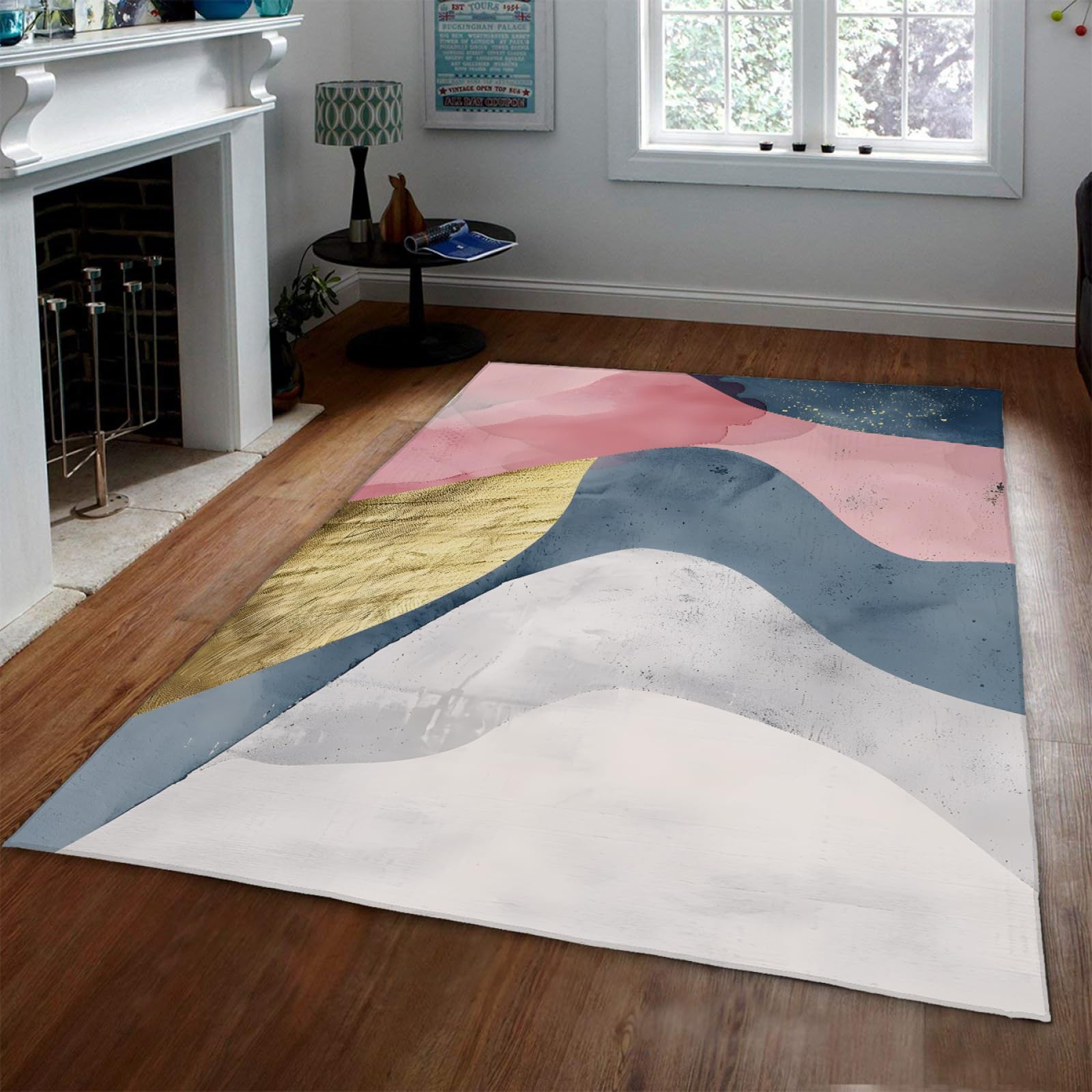 Tapis scandinave géométrique 160x220cm en peluche douce pour grand salon