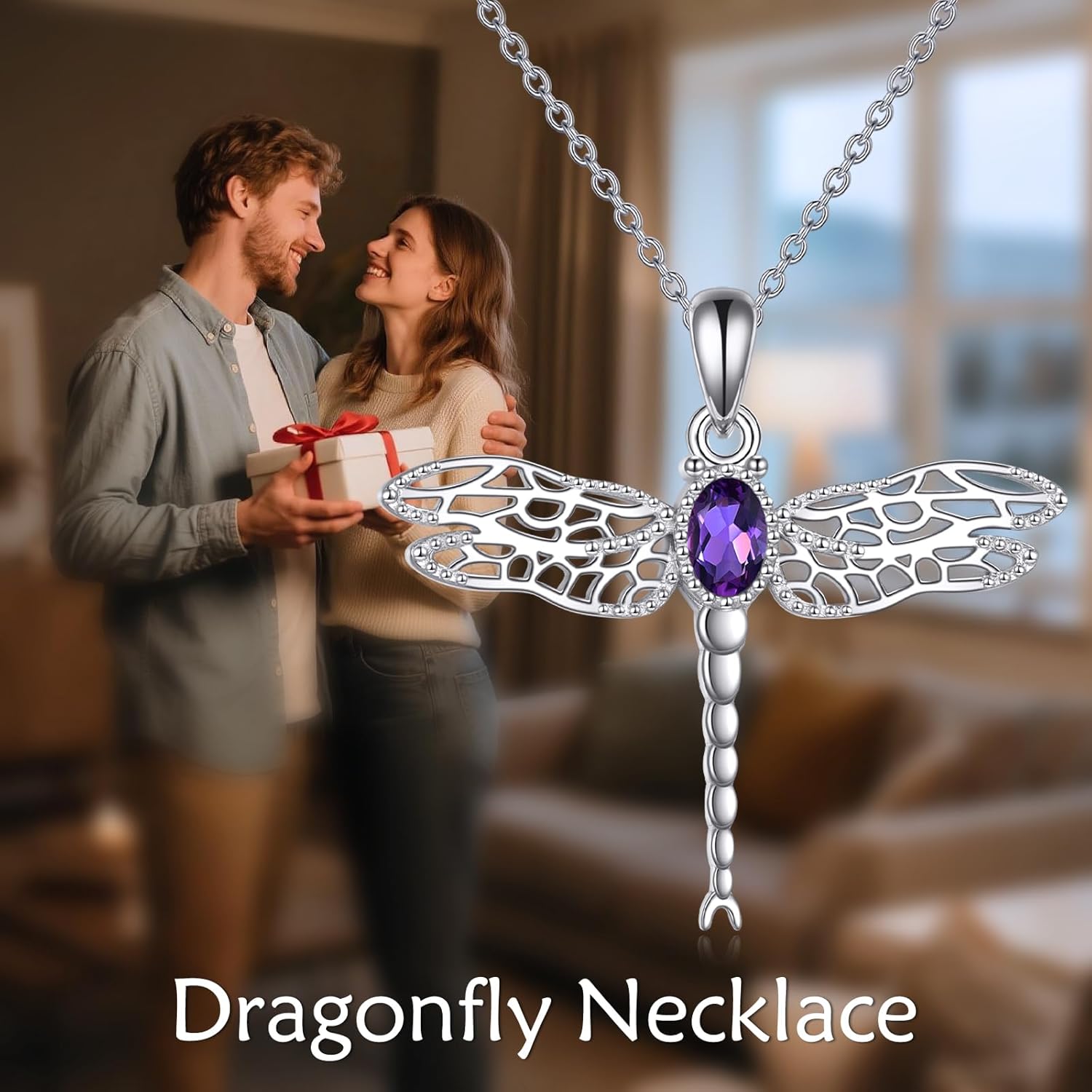 Dragonfly Necklace for Women 925 Sterling Silver Turquoise/Amethyst/Cubic Zirconia/Moonstone Pendant Dragonfly Jewelry Gifts for Women Family Friends - Image 6