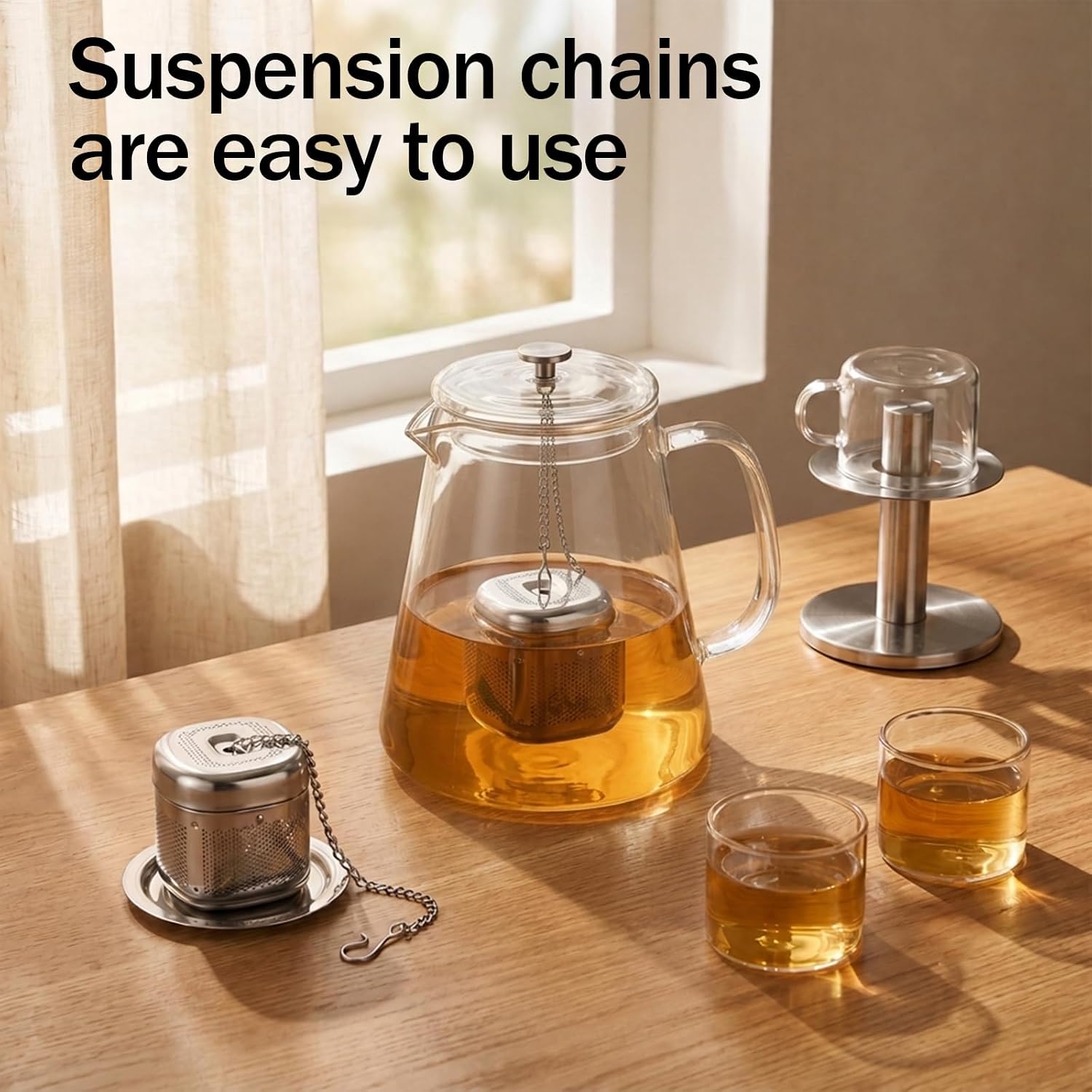 Metal Tea Infuser with Drip Tray, Stainless Steel Loose Leaf Tea Strainer Ball
