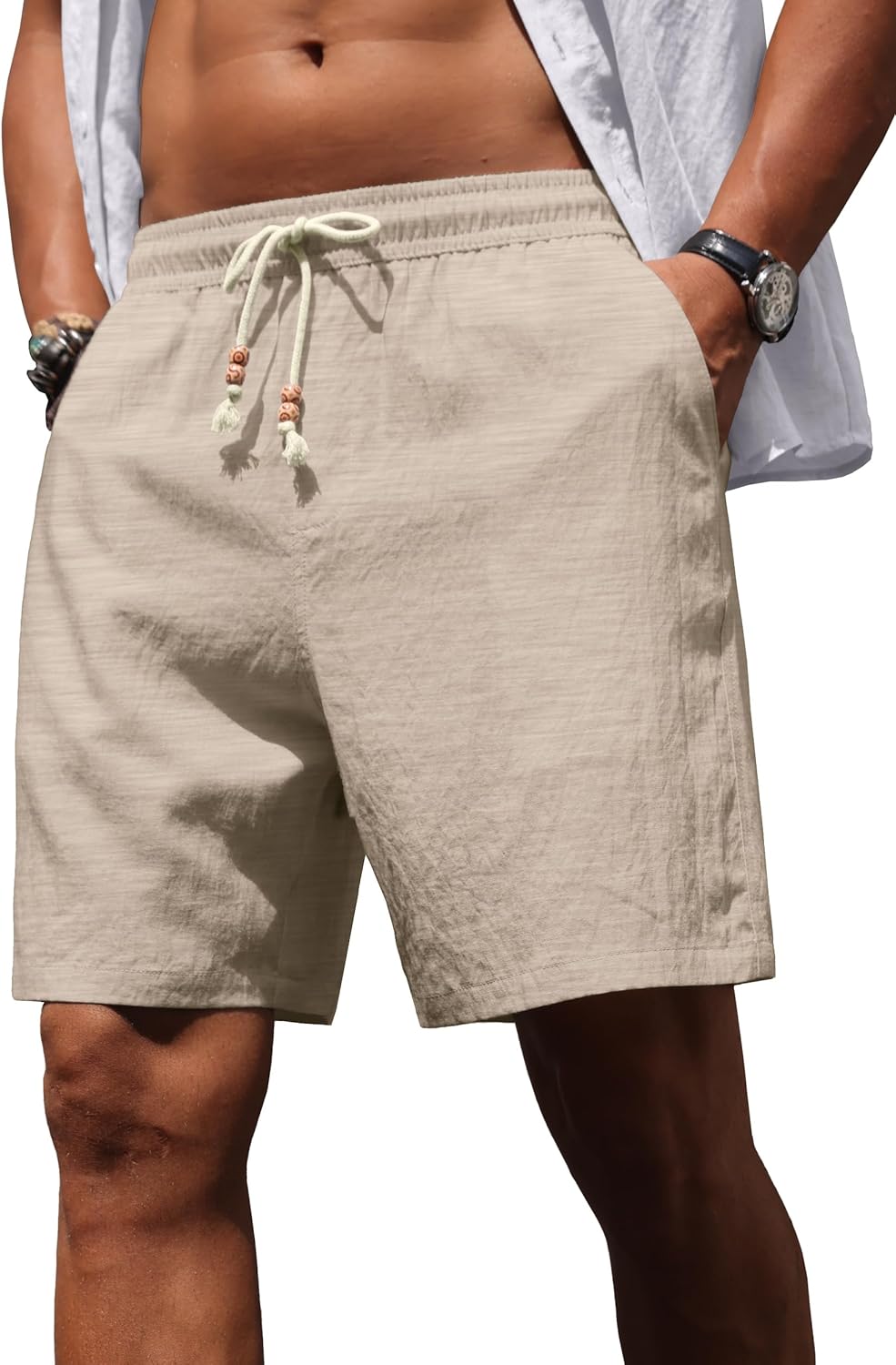 Sailwind Men’s Linen Shorts Casual Summer Elastic Waist Drawstring Lightweight Beach Vacation Shorts with Pockets - Image 6