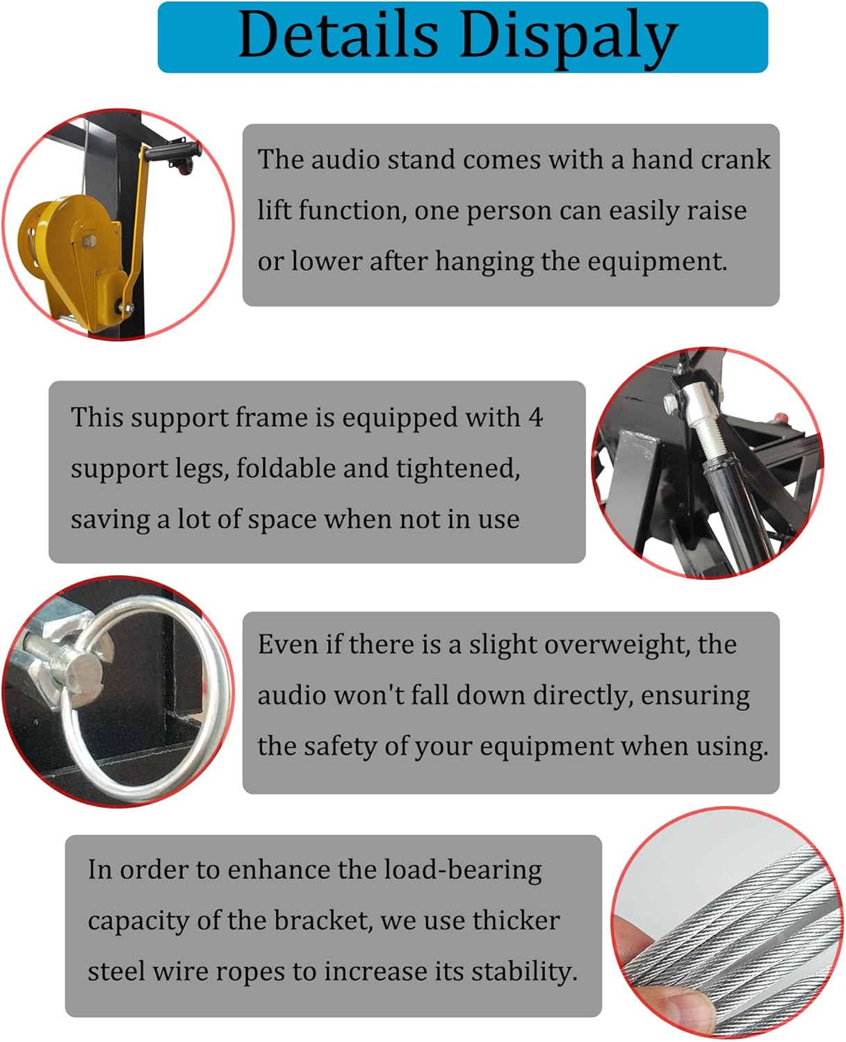 TECHTONGDA Folding Line Array Speaker Stand, Crank Up Lifting Speaker Stand Heavy Duty Crank Stand with Outriggers, Adjustable Height Light Trussing Stands for Event Speaker Truss, 550 lb Capacity