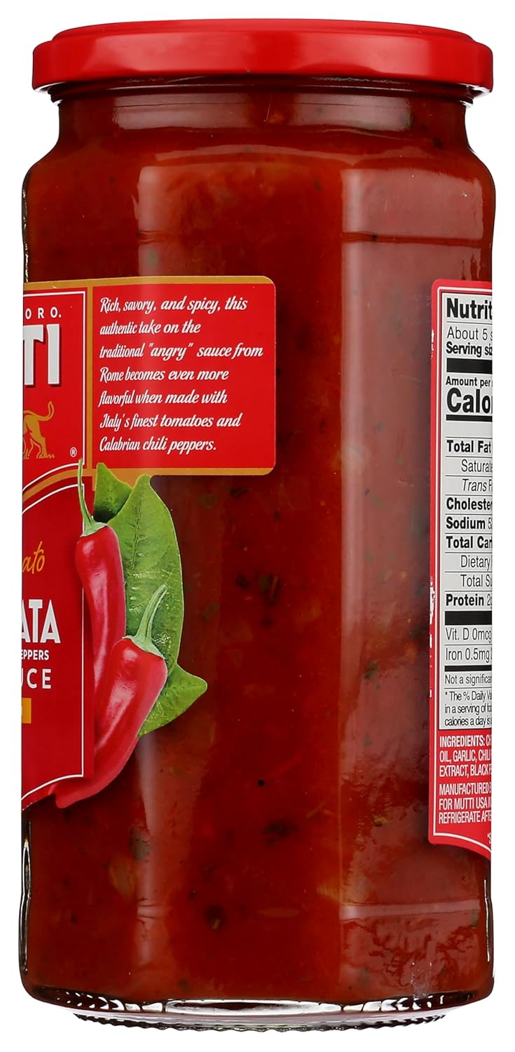 Mutti Arrabbiata Pasta Sauce, No Added Sugar, Vegan Friendly, Gluten Free & Non-GMO, 24 Ounce (Pack of 6)