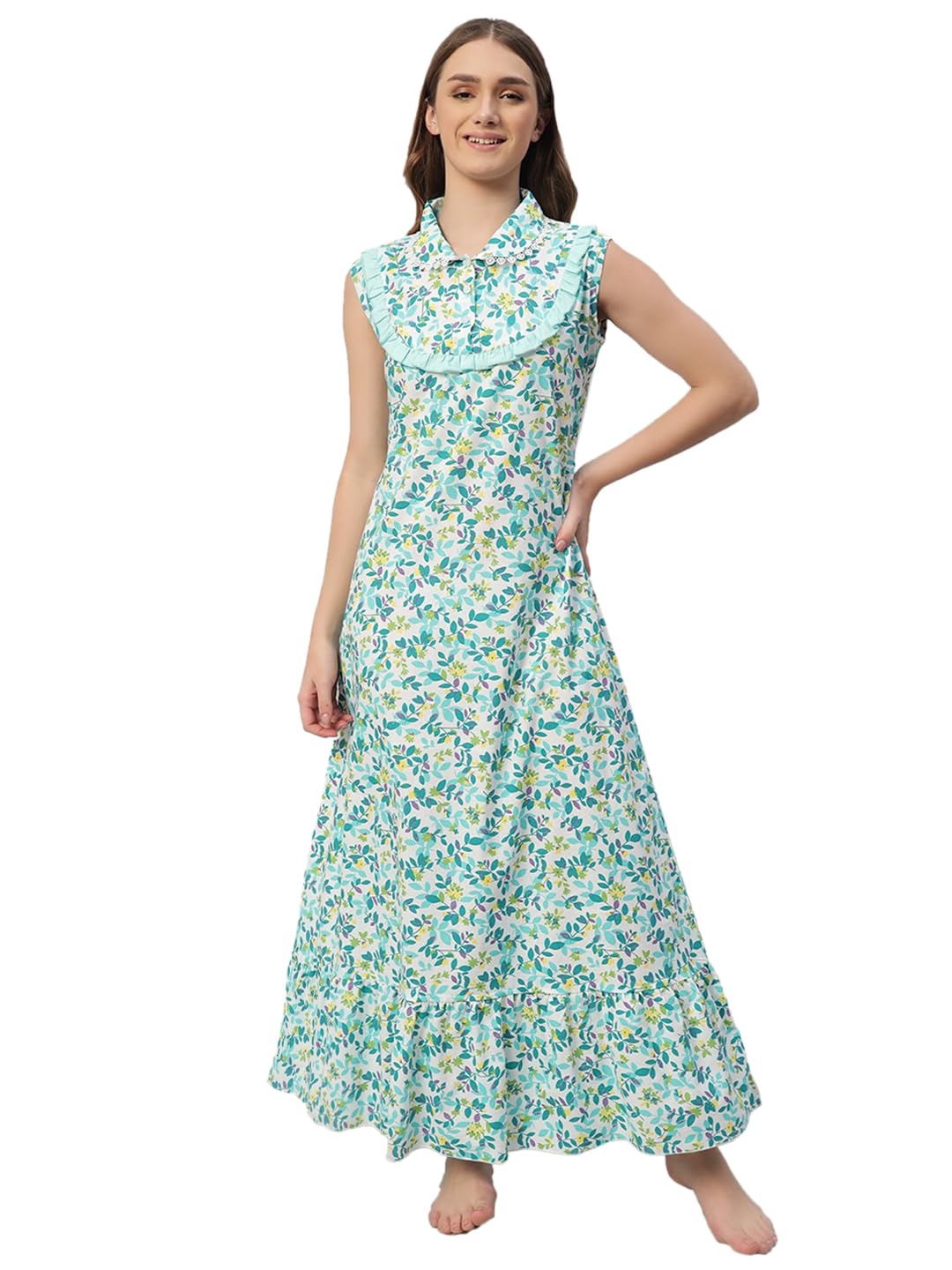 sephani Women's 100% Cotton Printed Maxi Nightgown Long Nighty Sleepwear for Ladies Super Soft Sleeveless Nightgown-picture-20