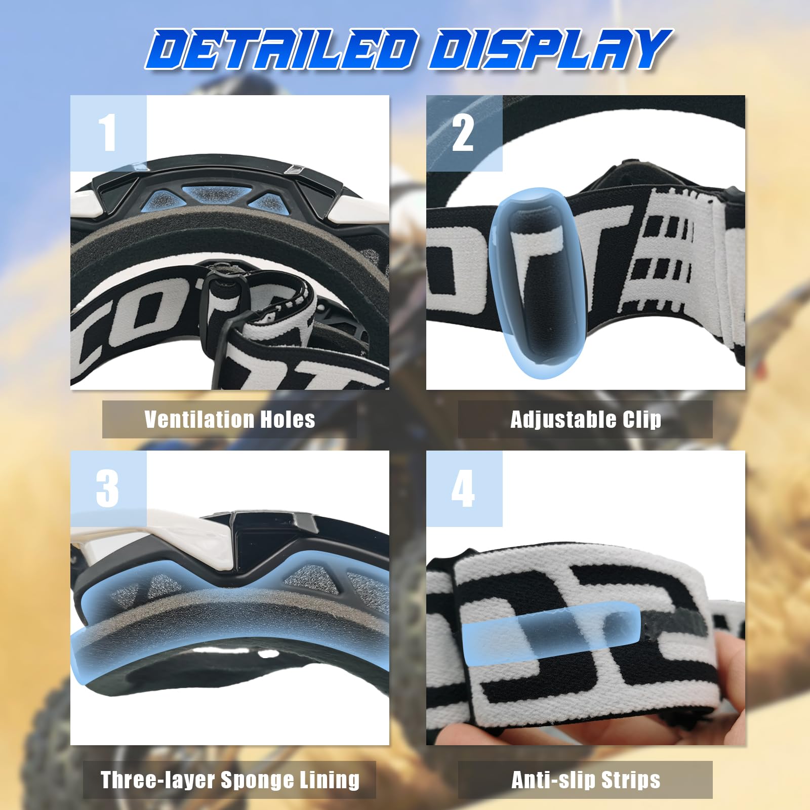 Lunette Moto Cross,Masque Moto avec Protection Nasale et Doublure en Éponge à Trois Couches,Lunettes de Moto Anti-buée avec Protection UV pour Cyclisme,Ski,Escalade