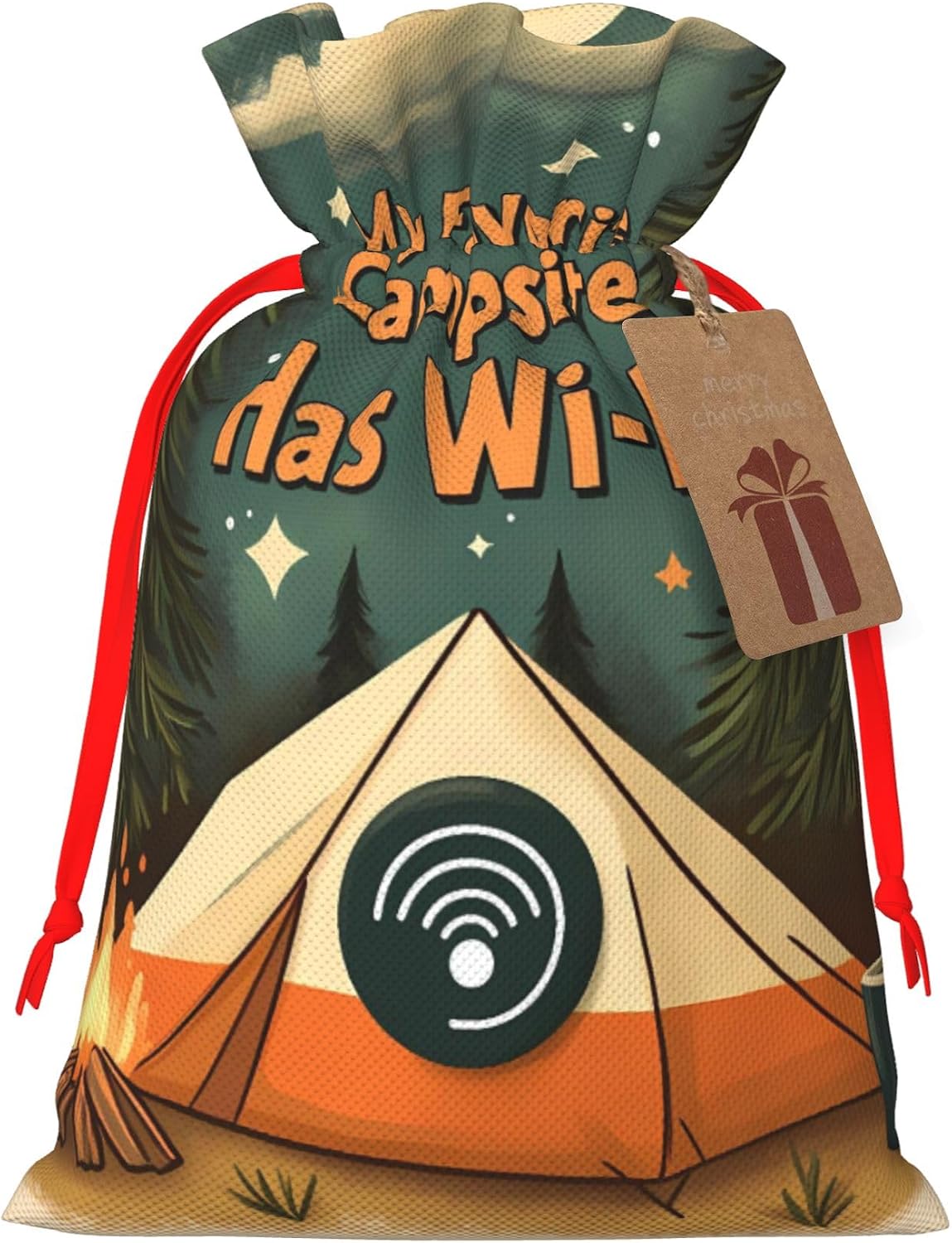 Hekroxu Drawstring Christmas Gift Bag Cloth Sack For Presents,My Favorite Campsite Has Wi-Fi