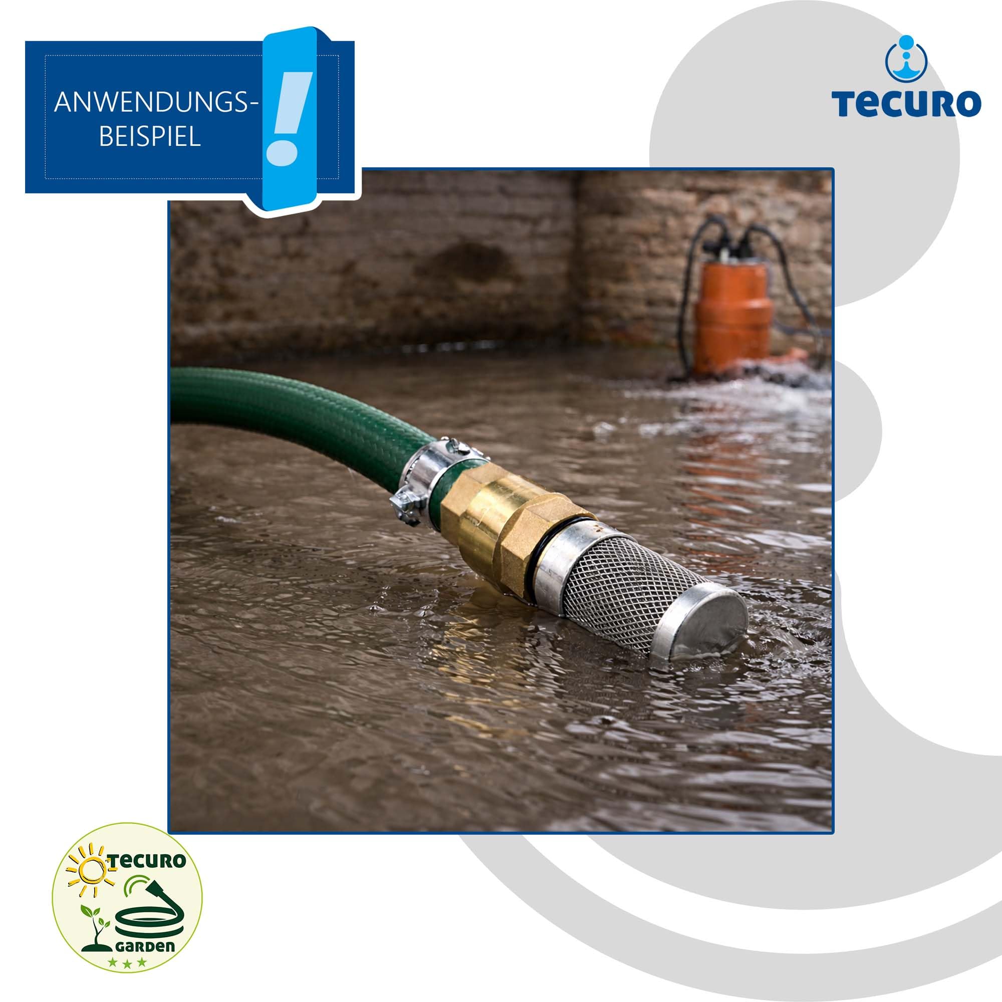 tecuro Zestaw filtrów ssących 1/2 cala – zawór stopowy MS z zaworem zwrotnym, koszem ssącym, tulejką węża i zaciskiem węża – 2760121