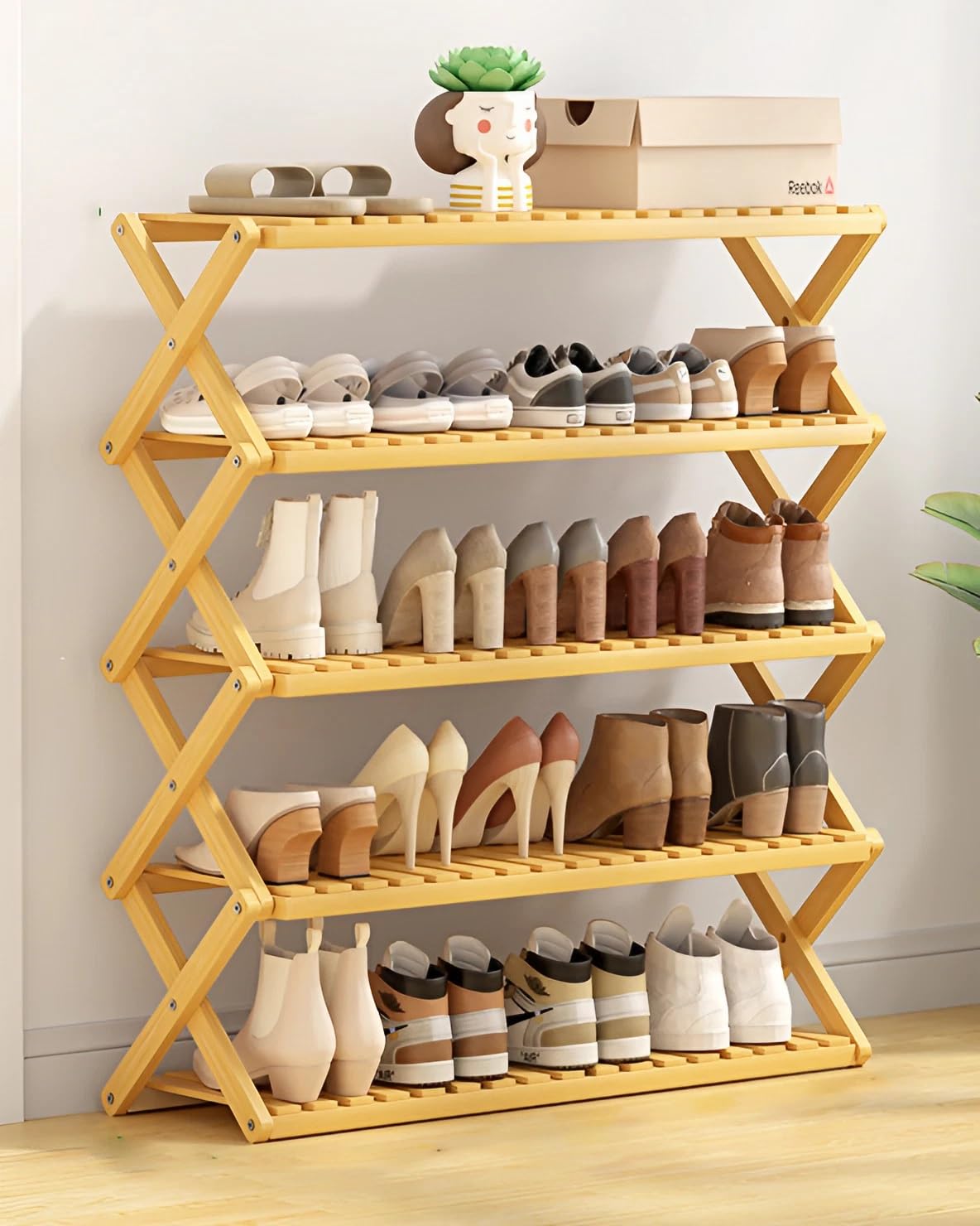 Rangement chaussures pliable en bambou pour chambre et maison