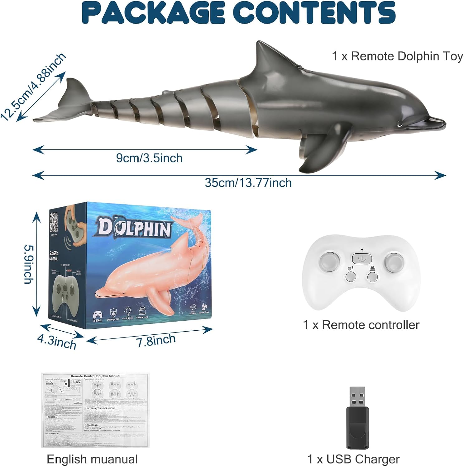 GearRoot Remote Control Dolphin Toys, RC Dolphin Toys for Kids, Gray image 2