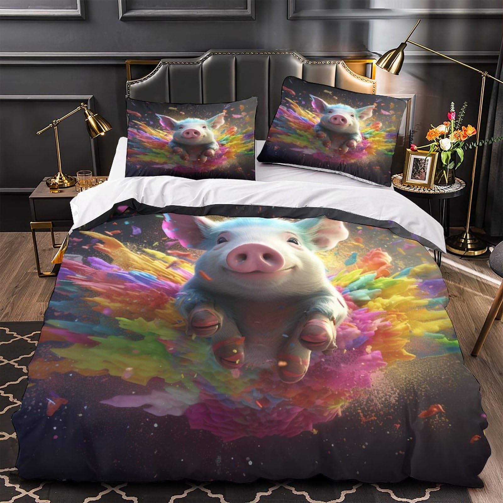 Housse de couette Cochon 3D colorée pour remplacer le linge de lit terne des enfants
