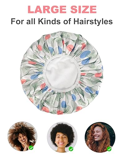 Miniatura 9 de Gootty Gorro de ducha reutilizable con forro de rizo, gorro de ducha grande para mujer, gorro de ducha impermeable de triple capa para cabello largo