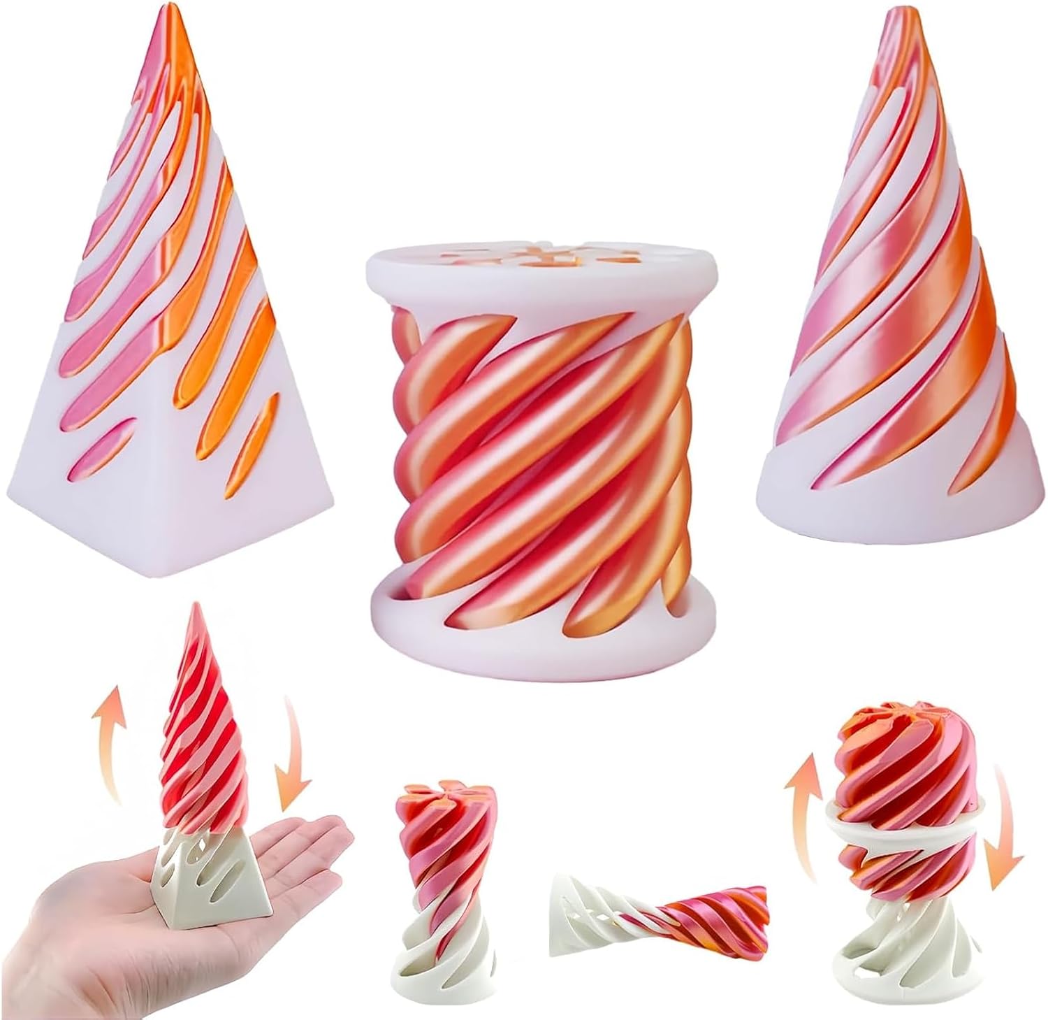 3 Packs Impossible Cone,3D Printed Spiral Cone Fidget Toy,Mini Vortex Thread Illusion Desktop Deco Souvenir Gift for Anxiety Relaxing,Red