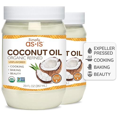 Aceite de coco orgánico refinado para cocinar hornear y belleza  Sabor y aroma neutro prensado en expulsor paquete de 2 29 onzas líquidas cada uno