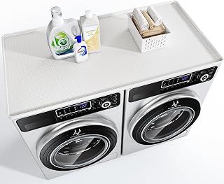 Washer Dryer Countertop, 51.2" x 25.6" Large Washer and Dryer Covers for The Top, Non-Slip Waterproof Silicone Dryer Top Protector Mat, Washer Dryer Topper for Laundry Room Kitchen Home(White)