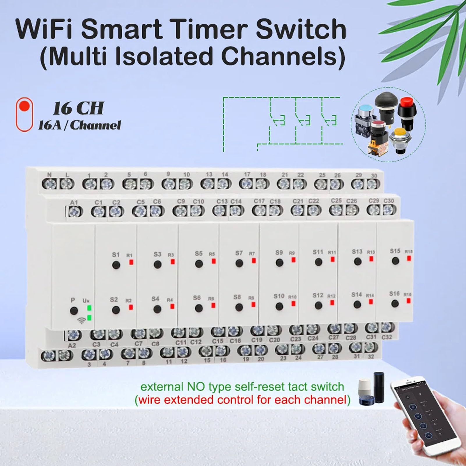 ViaGasaFamido Intelligenter WLAN-Timer, 16-Kanal-Smart-Timer für die Heimautomatisierung mit Sprachsteuerung und Bluetooth-Unterstützung