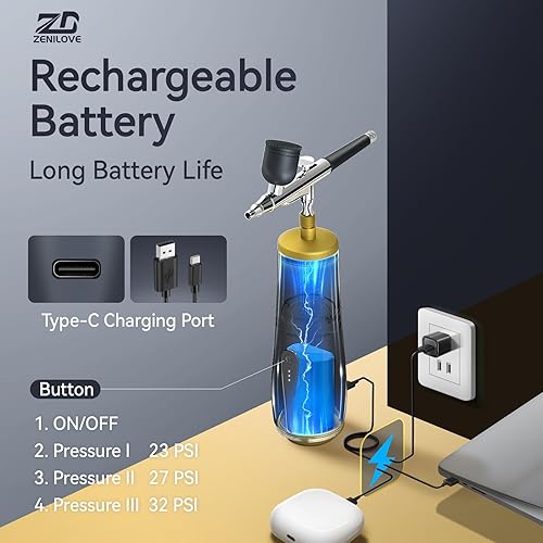 Miniatura 2 de Cordless Airbrush Kit with Compressor,5200mAh Large Battery Capacity Portable Airbrush Painting Set,32 PSI High Pressure Dual Action Handheld