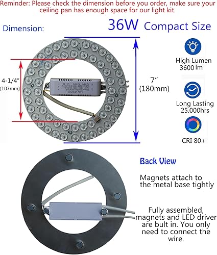 Miniatura 10 de OLYMSTAR Kit de luz LED para ventilador de techo de 15 W panel de luz LED para luces de ventilador de techo de montaje empotrado panel de luz LED de