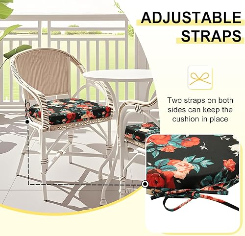 Miniatura 4 de downluxe Juego de 4 cojines para sillas de exterior para muebles de patio, cojines impermeables para sillas de patio con lazos, cojín de espuma