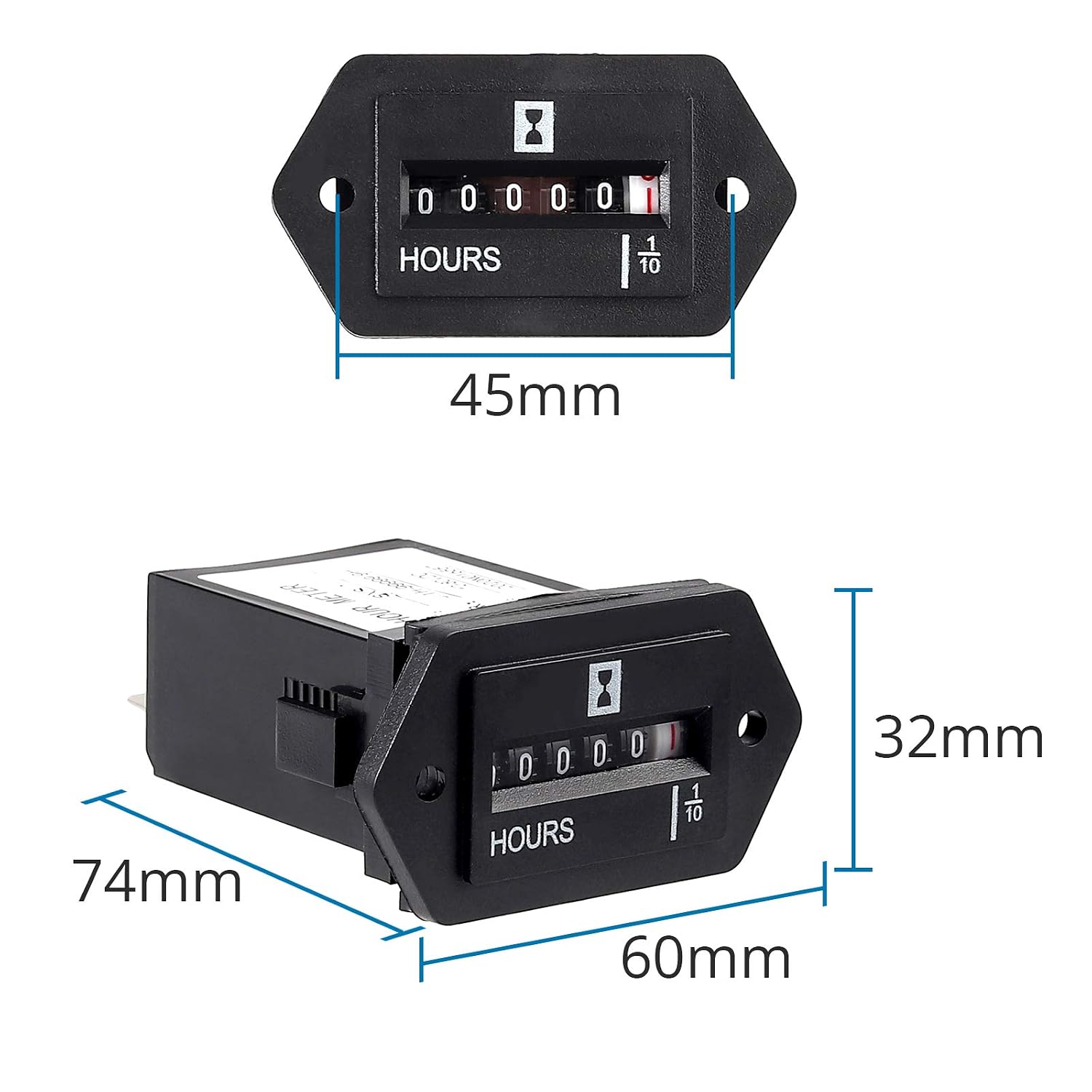 AUTOUTLET DC 10-80V Mechanical Rectangle Hour Meter Hourmeter Quartz Hour Meter for Generator Diesel Small Engine Boat Motocross Motor Truck Tractor