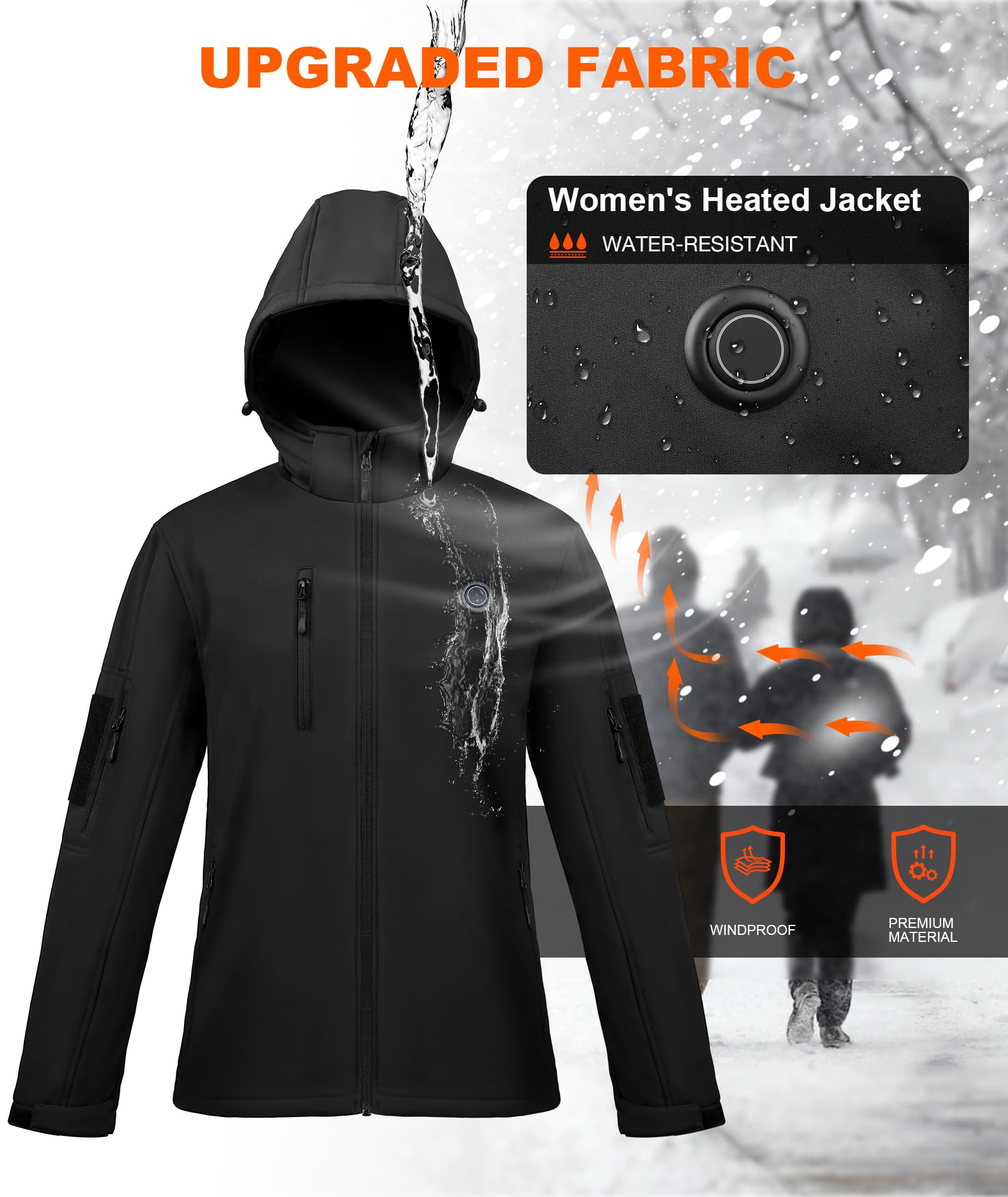 Femme Veste Chauffante avec Batterie Incluse 10000mAH, Veste de Ski Imperméable Coupe-Vent 3 Niveaux de Chauffage Noir L