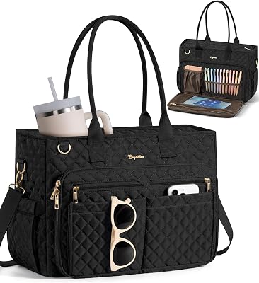 Bagstellar Teacher Bags for Women, 15.6 inch Laptop Work Tote Bag Quilted Nurse Bible Computer Shoulder Bag for School Travel