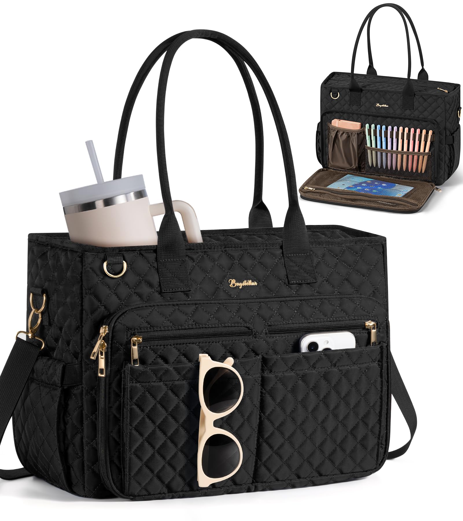 Bagstellar Teacher Bags for Women, 15.6 inch Laptop Work Tote Bag Quilted Nurse Bible Computer Shoulder Bag for School Travel | Dream Tote Work Bag,