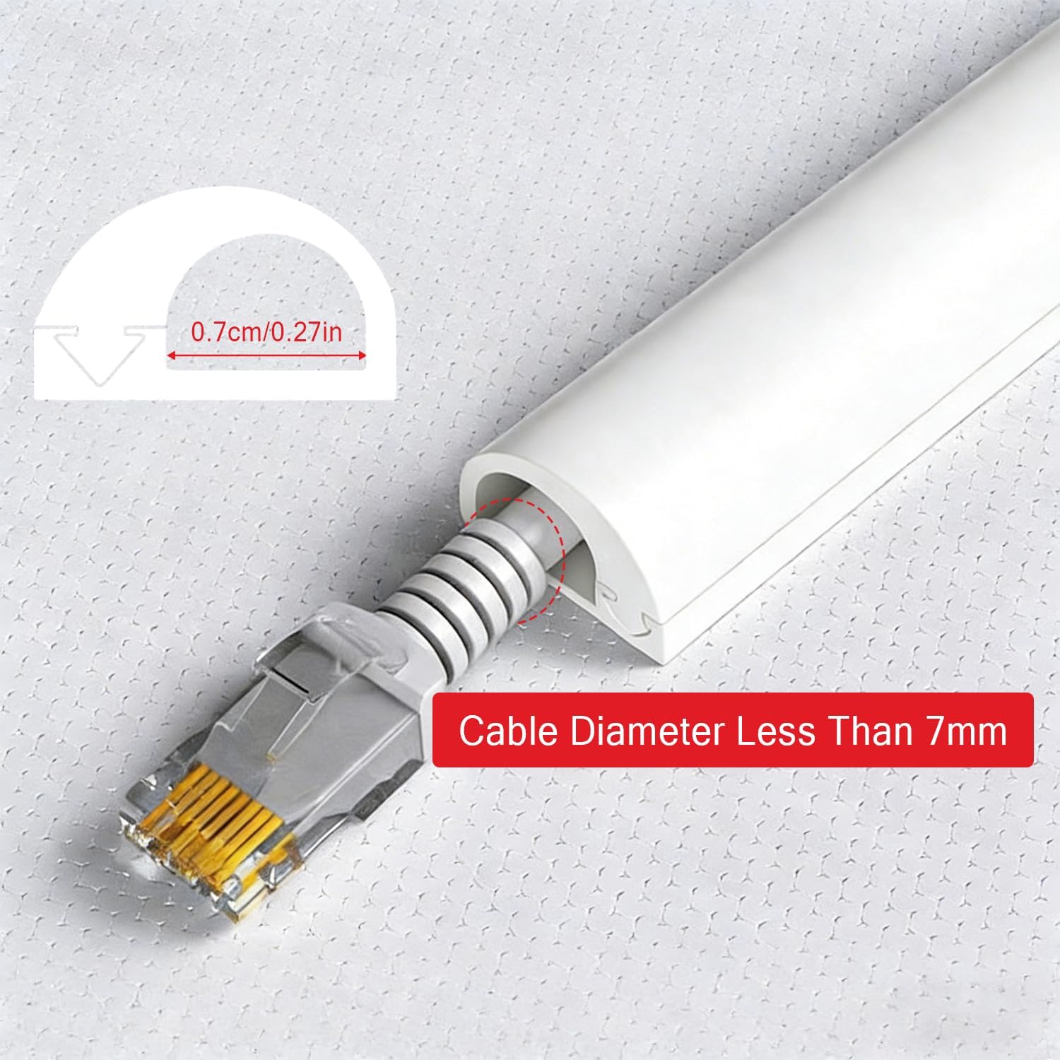 White Self Adhesive Mini Cable Duct Cable Cover TV Wall Cable Cover Flexible Conduit Cover for Single Electrical Cables (1M)
