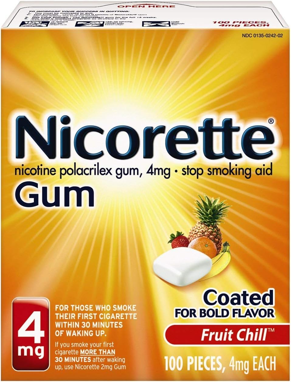 Nicorette Gum 4 mg Fruit Chill - 100 ct, Pack of 2