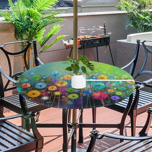 Miniatura 9 de Mantel para exteriores con diseño de estrella de mar y conchas de mar con cremallera y agujero para paraguas, cubierta de mesa impermeable con