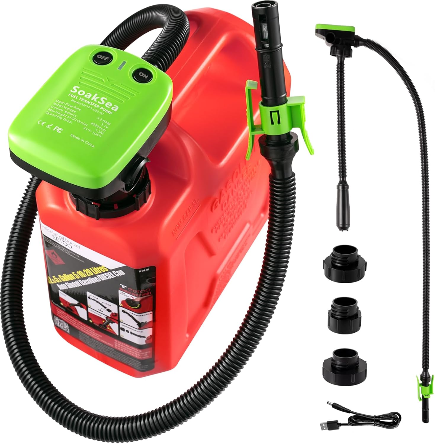 Portable Diesel Pump Nitigo 12 V Fuel Transfer Pump With Auto Stop Sensor (3.2 GPM), Electric Petrol Pump With 4 Size Tank Adapter, Liquid Transfer Diesel Pump Oil Pump, 32 Mm Pump
